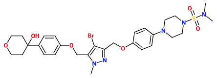 (image for) MC085463 4-(4-{4-Bromo-5-[4-(4-hydroxy-tetrahydro-pyran-4-yl)-phenoxymethyl]-1-methyl-1H-pyrazol-3-ylmethoxy}-phenyl)-piperazine-1-sulfonic acid dimethylamide